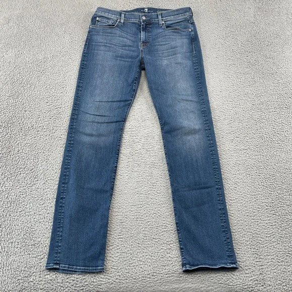 7 For All Mankind Jeans Mens 34 Blue Slimmy Slim Fit Stretch Denim Made in USA - Picture 1 of 10